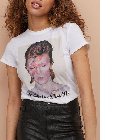 David Bowie Aladdin Sane 73 H&M glam pop rock cotton Tee L NWT - Picture 1 of 5